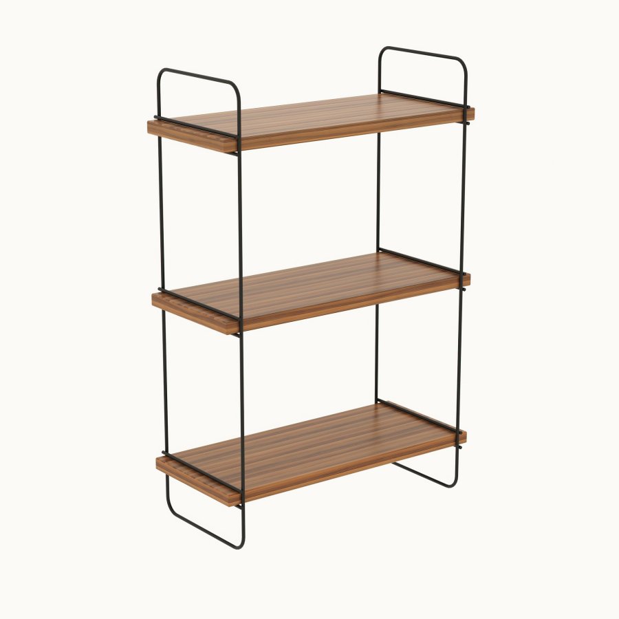 NORDVRK Pulalis vegghylle, med 3 hyller - valnttfarget melamin og metall