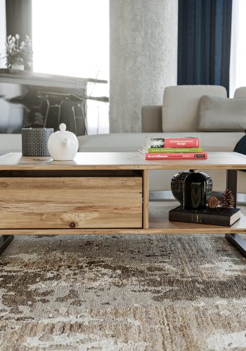 NORDVRK Haldizen salongbord, m. 1 hylle og 1 skuff - Atlantic Pine melamin og svart metall (105x55)