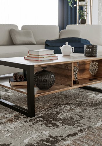 NORDVRK Haldizen salongbord, m. 1 hylle og 1 skuff - Atlantic Pine melamin og svart metall (105x55)