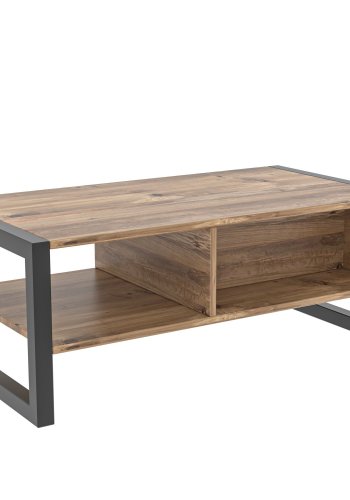 NORDVRK Haldizen salongbord, m. 1 hylle og 1 skuff - Atlantic Pine melamin og svart metall (105x55)