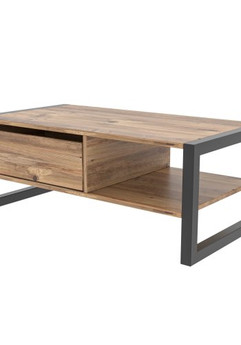 NORDVRK Haldizen salongbord, m. 1 hylle og 1 skuff - Atlantic Pine melamin og svart metall (105x55)