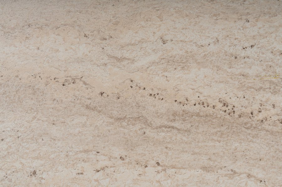 NORDVÄRK Escape 180 TV-bord, med 1 hylle og 2 skuffer - travertin melamin og svart jern (180x40)