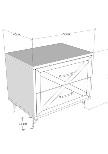 FUNZI LIVING Felicita nattbord, m. 2 skuffer - antrasittgr/eik melamin og metall (50x40)