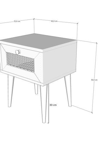 NORDVÄRK Euromos Nachttisch, mit Schublade - eichenfarbenes Melamin und Holz (40x35)