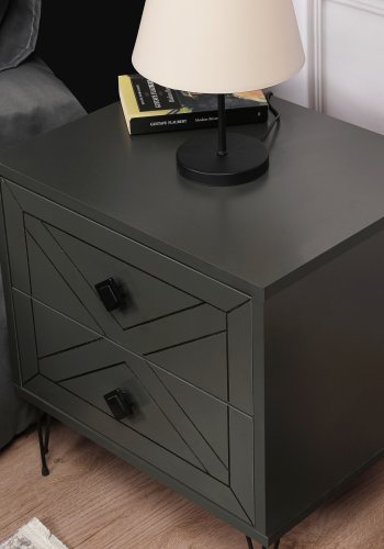 FUNZI LIVING Luna nattbord, m. 2 skuffer - antrasittgr melamin og antrasittgr metall (50x40)