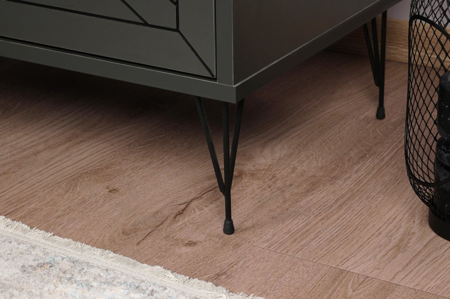 FUNZI LIVING Luna nattbord, m. 2 skuffer - antrasittgr melamin og antrasittgr metall (50x40)