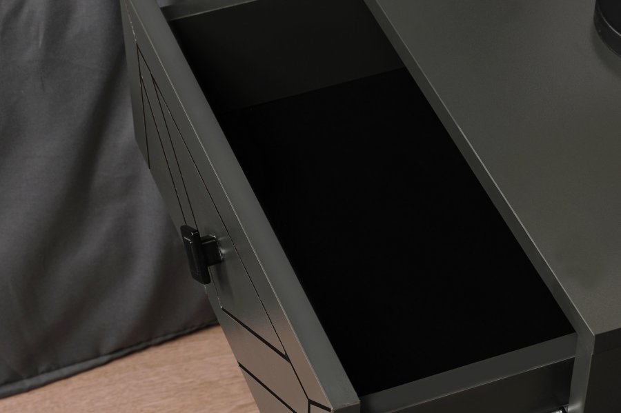 FUNZI LIVING Luna nattbord, m. 2 skuffer - antrasittgr melamin og antrasittgr metall (50x40)