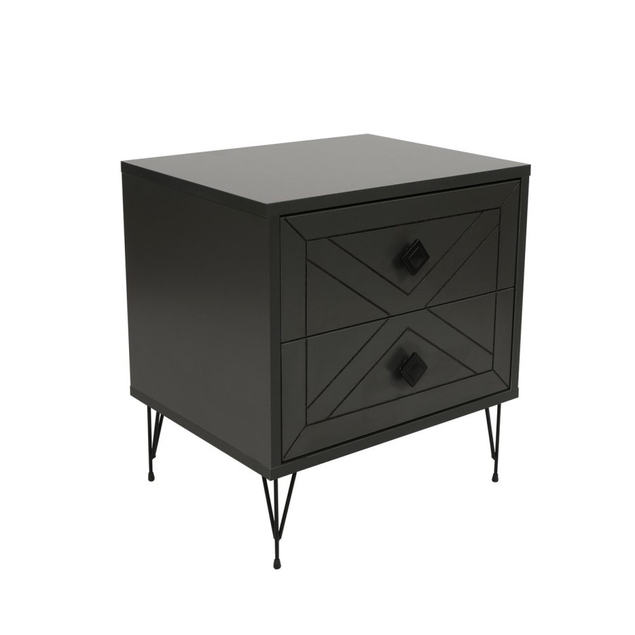 FUNZI LIVING Luna nattbord, m. 2 skuffer - antrasittgr melamin og antrasittgr metall (50x40)