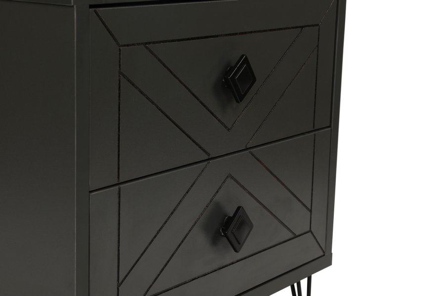 FUNZI LIVING Luna nattbord, m. 2 skuffer - antrasittgr melamin og antrasittgr metall (50x40)