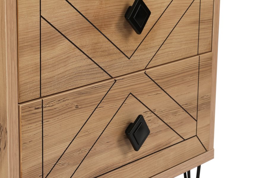 FUNZI LIVING Luna nattbord, m 2 skuffer - furumelamin og metall (50x40)