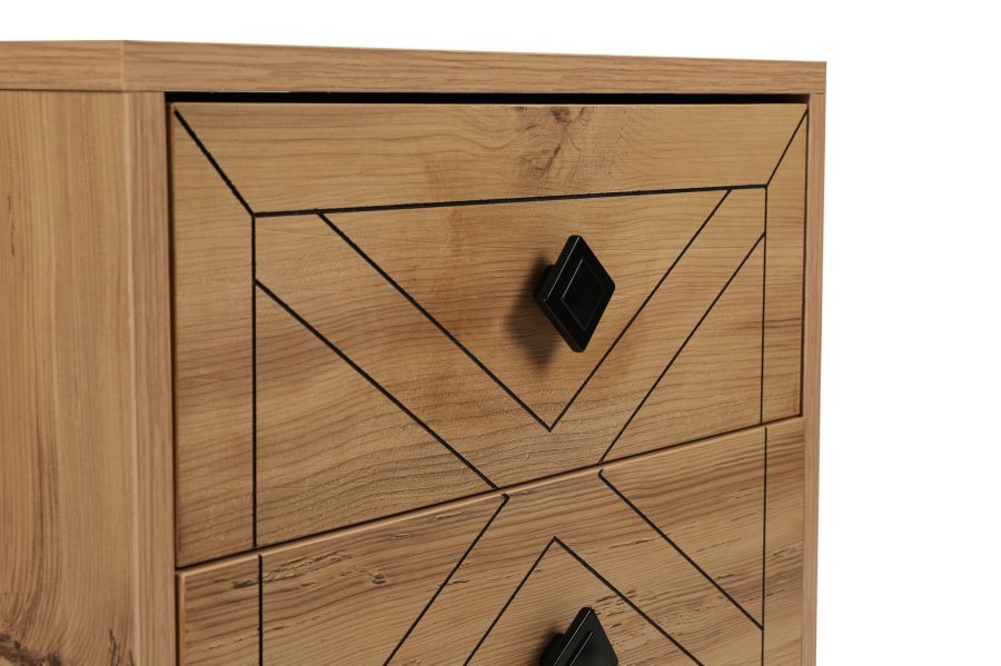 FUNZI LIVING Luna nattbord, m 2 skuffer - furumelamin og metall (50x40)