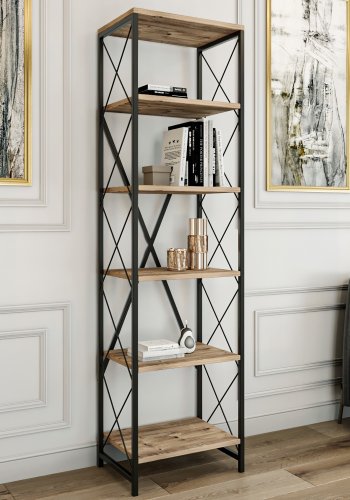 FUNZI LIVING Suadiye Bücherregal - Atlantic Pine Melamin und schwarzes Metall