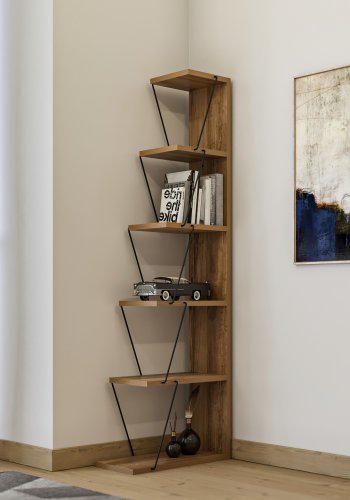 FUNZI LIVING Tlos Bücherregal, m. 6 Regale - kieferfarbenes Melamin und schwarzes Metall