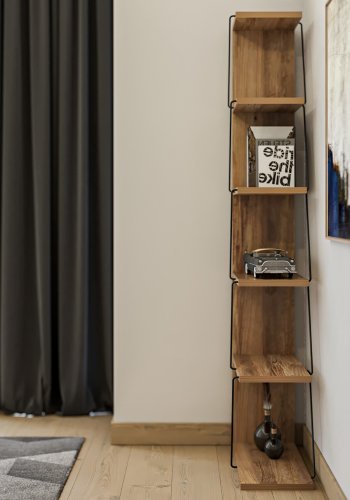 FUNZI LIVING Tlos Bücherregal, m. 6 Regale - kieferfarbenes Melamin und schwarzes Metall