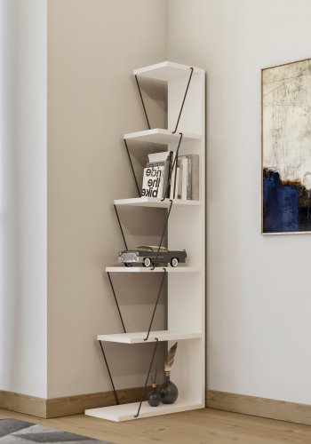 FUNZI LIVING Tlos Bücherregal, m. 6 Regale - weißes Melamin und schwarzes Metall