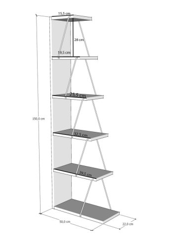 FUNZI LIVING Tlos Bücherregal, m. 6 Regale - weißes Melamin und schwarzes Metall