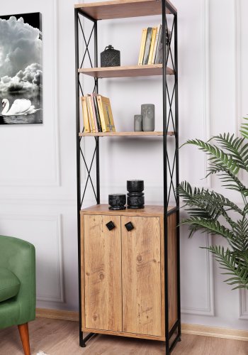 FUNZI LIVING Tervel Bücherregal, m. 2 Türen und 4 Regale - kieferfarbenes Melamin