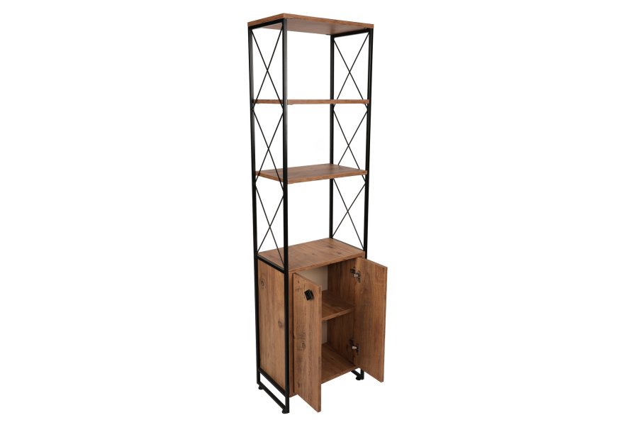 FUNZI LIVING Tervel Bücherregal, m. 2 Türen und 4 Regale - kieferfarbenes Melamin