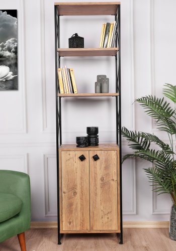 FUNZI LIVING Tervel Bücherregal, m. 2 Türen und 4 Regale - kieferfarbenes Melamin