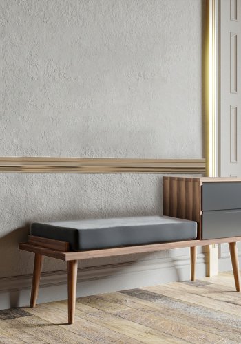 NORDVRK Fiume inngangsbenk, med pute og 2 skuffer - valntt og antrasittgr melamin (120x45)