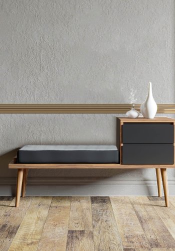 NORDVRK Fiume inngangsbenk, med pute og 2 skuffer - valntt og antrasittgr melamin (120x45)