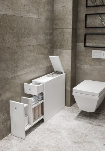 FUNZI LIVING Calencia Badezimmerschrank, m. 2 Schubladen - weißes Melamin