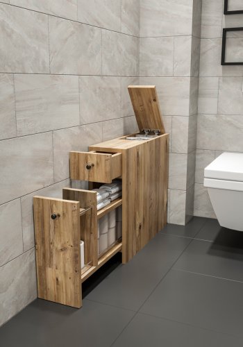 FUNZI LIVING Calencia Badezimmerschrank, m. 2 Schubladen - eichenfarbenes Melamin