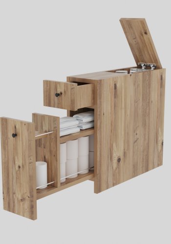 FUNZI LIVING Calencia Badezimmerschrank, m. 2 Schubladen - eichenfarbenes Melamin