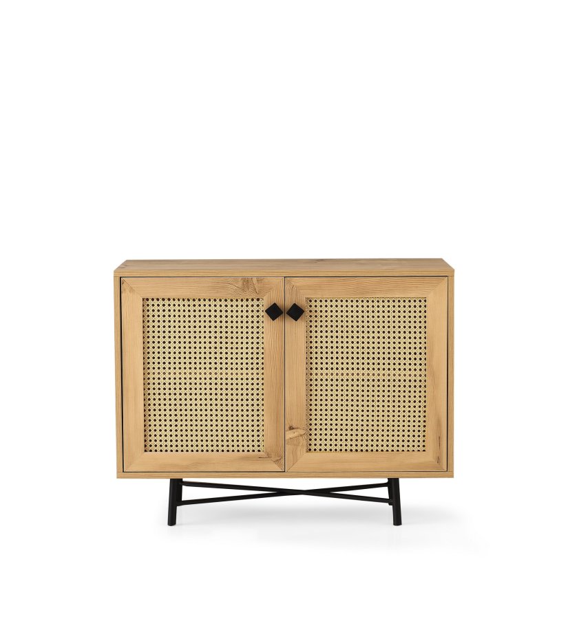 FUNZI LIVING Tarsus Schrank, m. 2 Türen und 1 Regal - eichenfarbenes Melamin und schwarzes Metall