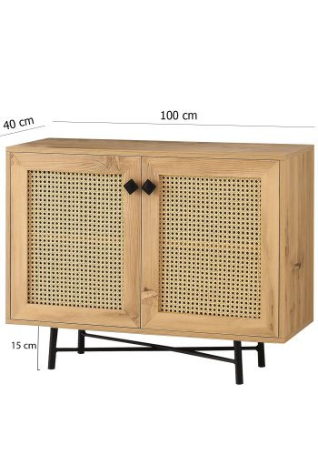 FUNZI LIVING Tarsus Schrank, m. 2 Türen und 1 Regal - eichenfarbenes Melamin und schwarzes Metall