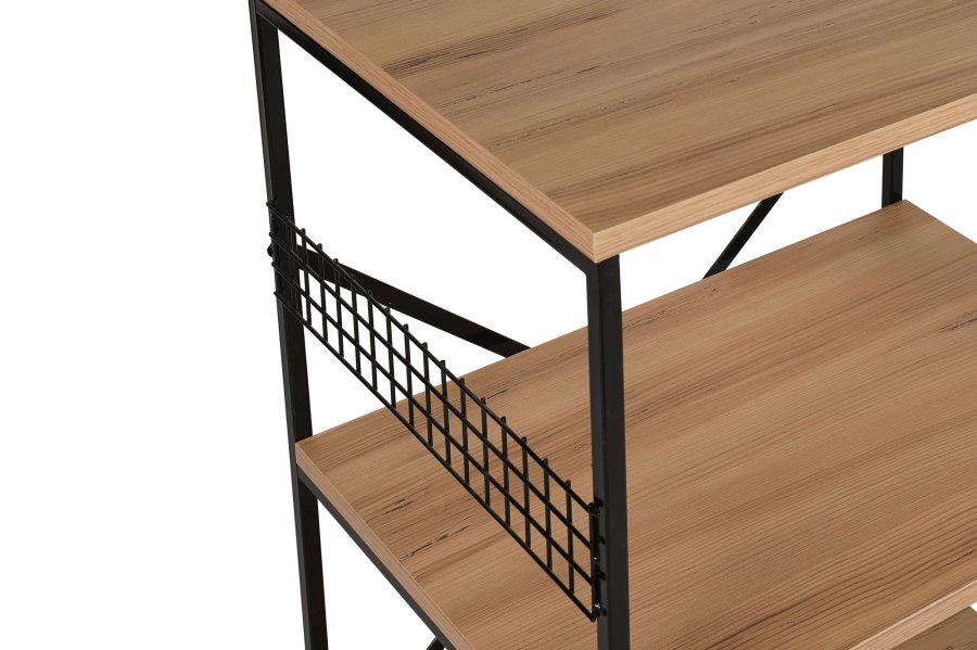 FUNZI LIVING Anemon Küchenregal, m. 4 Regale - kieferfarbenes Melamin und schwarzes Metall