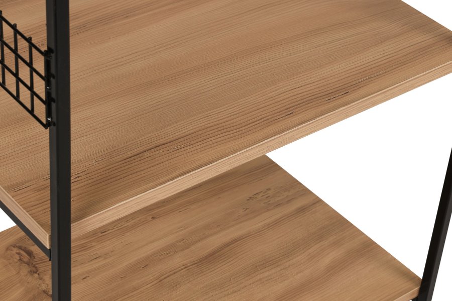 FUNZI LIVING Anemon Küchenregal, m. 4 Regale - kieferfarbenes Melamin und schwarzes Metall