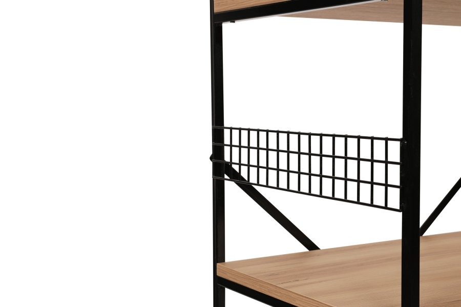 FUNZI LIVING Anemon Küchenregal, m. 4 Regale - kieferfarbenes Melamin und schwarzes Metall