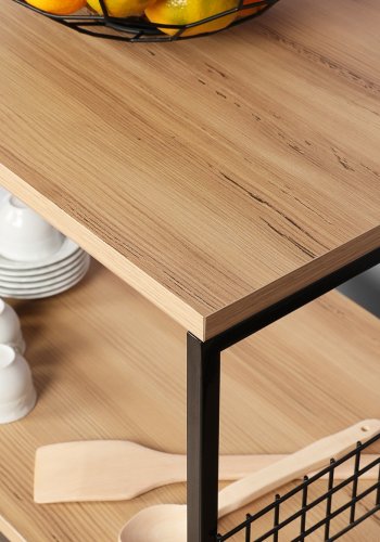 FUNZI LIVING Anemon Küchenregal, m. 4 Regale - kieferfarbenes Melamin und schwarzes Metall