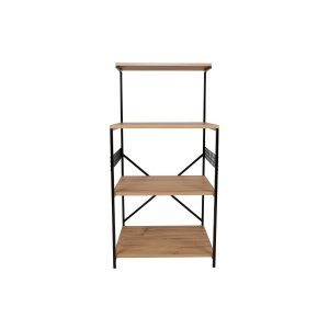 FUNZI LIVING Anemon kkkenreol, m. 4 hylder - fyrretrsfarvet melamin og sort metal