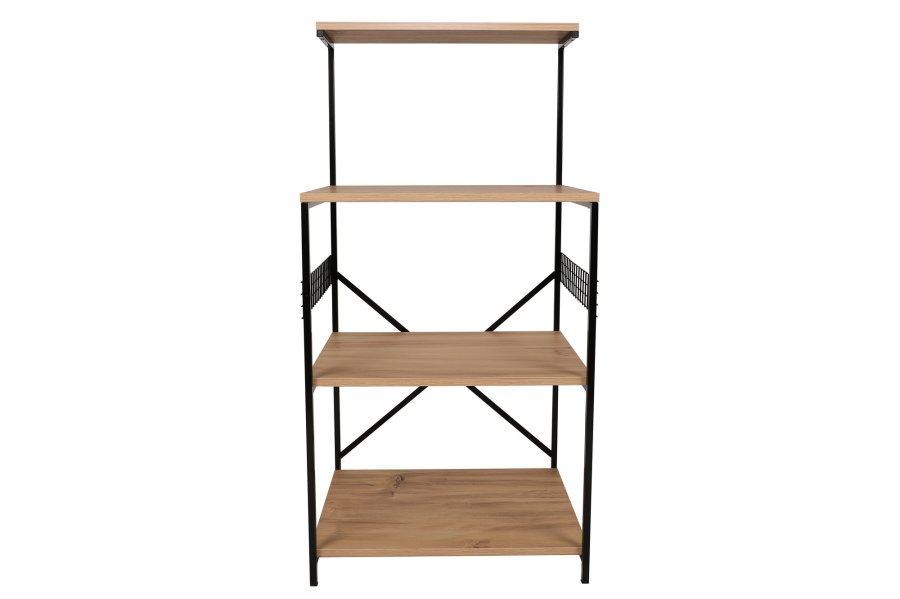 FUNZI LIVING Anemon Küchenregal, m. 4 Regale - kieferfarbenes Melamin und schwarzes Metall