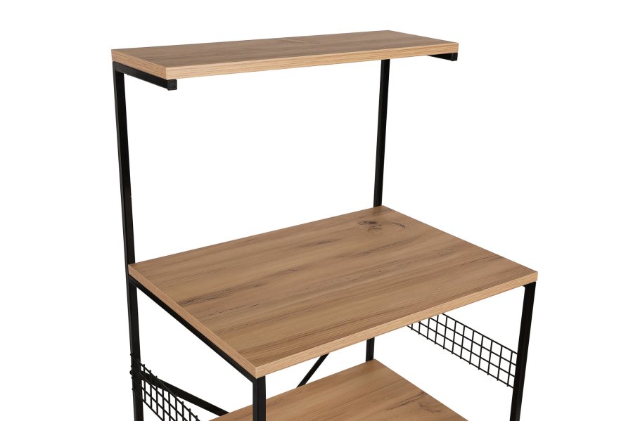 FUNZI LIVING Anemon Küchenregal, m. 4 Regale - kieferfarbenes Melamin und schwarzes Metall