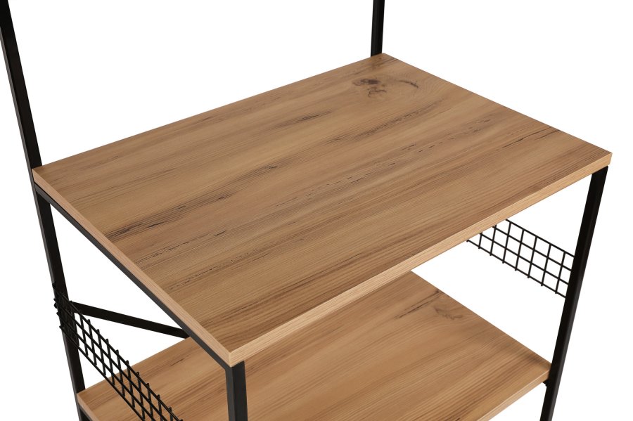 FUNZI LIVING Anemon Küchenregal, m. 4 Regale - kieferfarbenes Melamin und schwarzes Metall