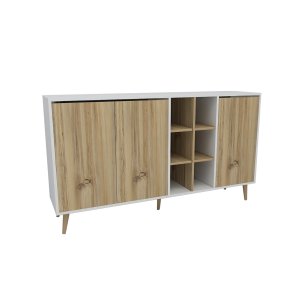 FUNZI LIVING Style sknk, m. 3 lger og 6 hylder - hvid og natur melamin og tr