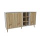 FUNZI LIVING Style Sideboard, m. 3 Türen und 6 Regalen - weißes und natürliches Melamin und Holz