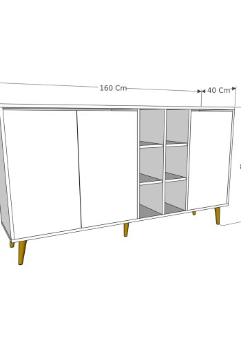 FUNZI LIVING Style Sideboard, m. 3 Türen und 6 Regalen - weißes und natürliches Melamin und Holz