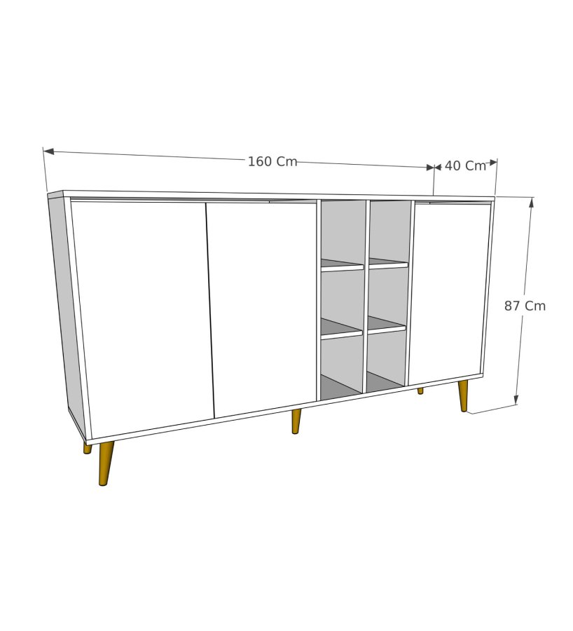 FUNZI LIVING Style Sideboard, m. 3 Türen und 6 Regalen - weißes und natürliches Melamin und Holz