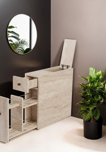 FUNZI LIVING Calencia baderomsskap, med 1 dr og 2 skuffer - travertin melamin