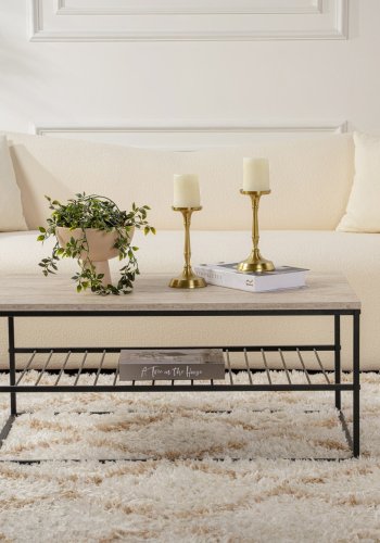 NORDVÄRK Asude salongbord, med 1 hylle - travertin melamin og svart metall (95x55)