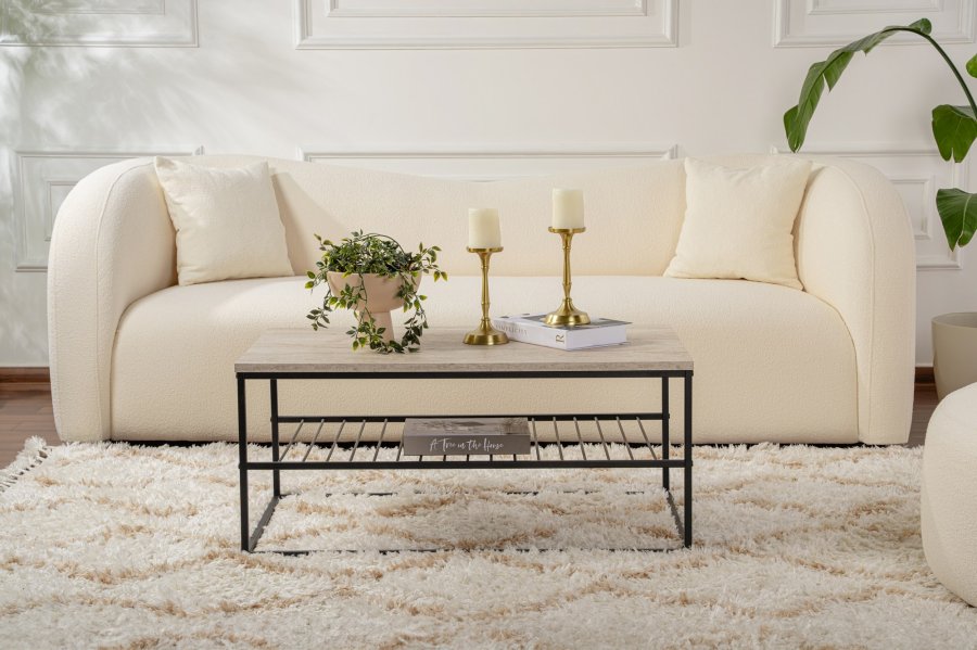 NORDVÄRK Asude salongbord, med 1 hylle - travertin melamin og svart metall (95x55)