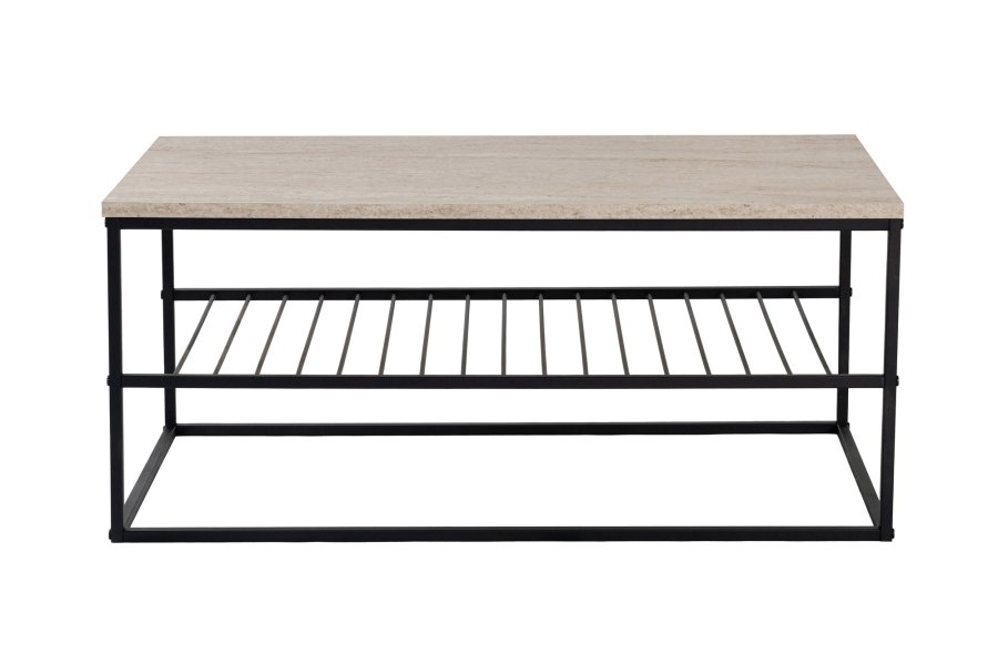 NORDVÄRK Asude salongbord, med 1 hylle - travertin melamin og svart metall (95x55)