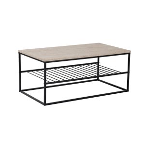 NORDVÄRK Asude soffbord, med 1 hyllplan - travertin melamin och svart metall (95x55)