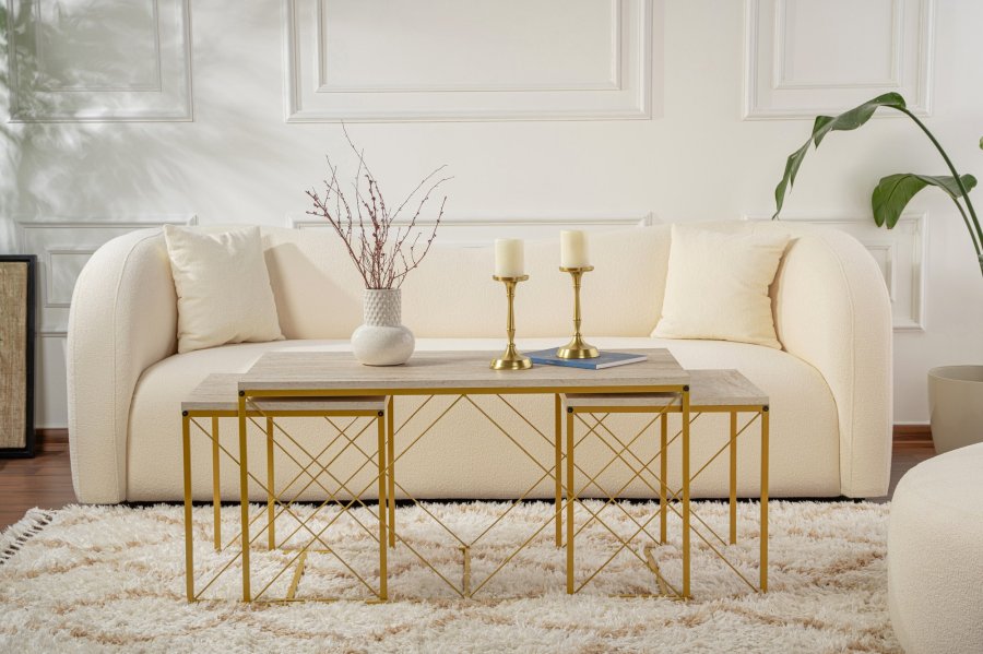 NORDVÄRK Defne - guld, travertin sofabordsst