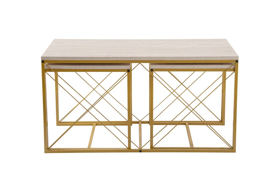 NORDVÄRK Defne - guld, travertin sofabordsst