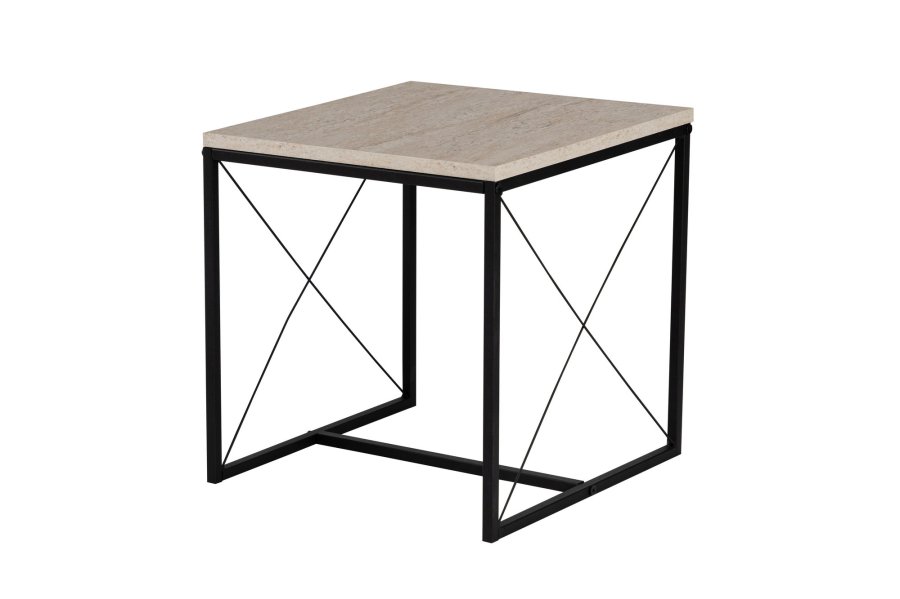 NORDVRK Defne salongbord - travertin melamin og svart metall (sett med 3)